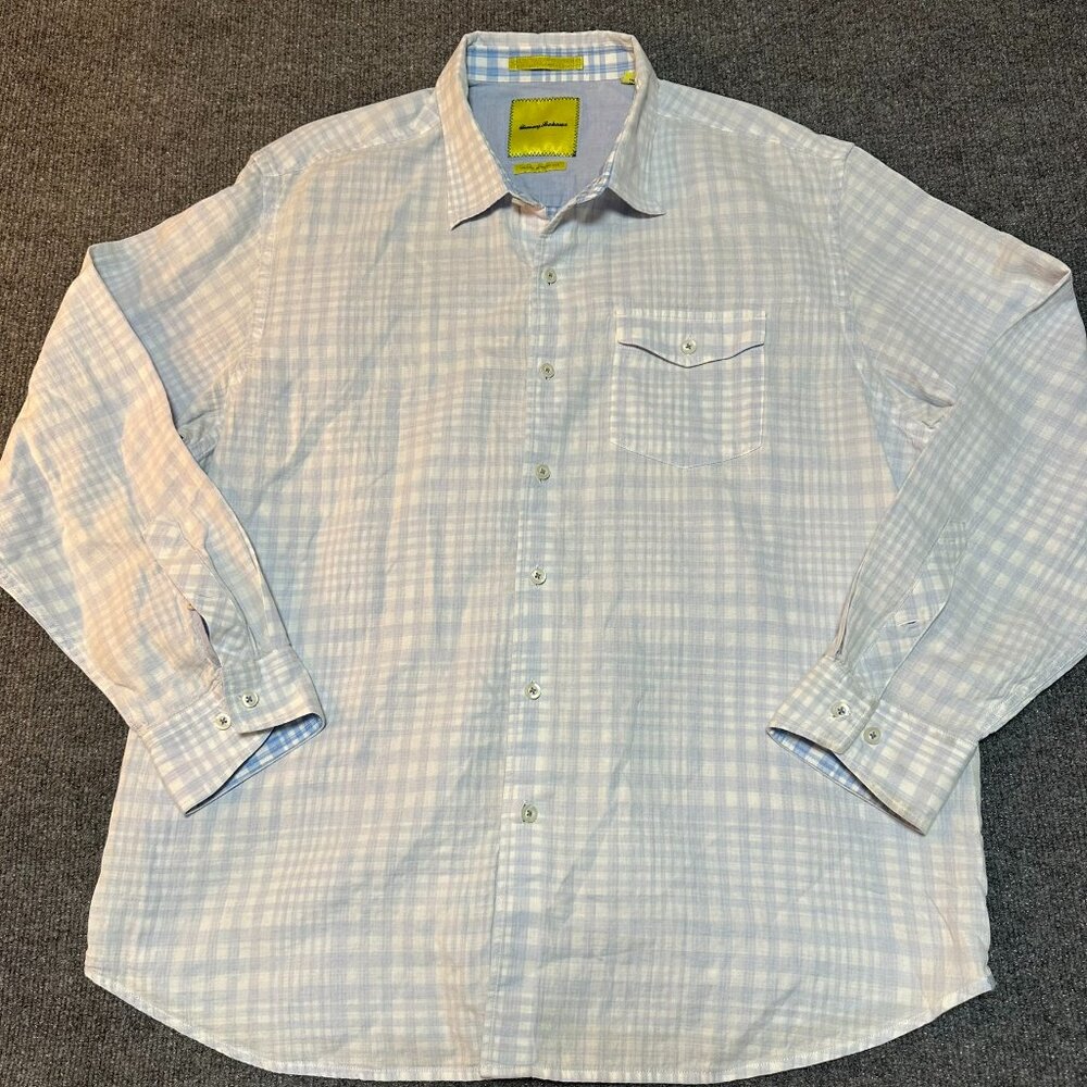 Tommy Bahama Island Modern Fit Shirt Men's XLX Blue Plaid Long Sleeve Button Up
